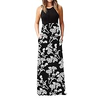 Dresses for Women 2024 Wedding Guest Petite, Dress Loose O Women Party Dress Neck Casual Floor Sleeveless Pock