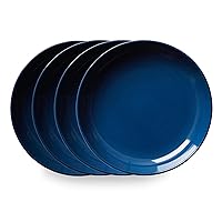 Corelle Stoneware 4-Pc Meal Bowl Set, Handcrafted Artisanal Double Bead Cereal Bowls, Solid Glaze Stoneware, 8-1/2-Inch Pasta Bowl Set, Navy