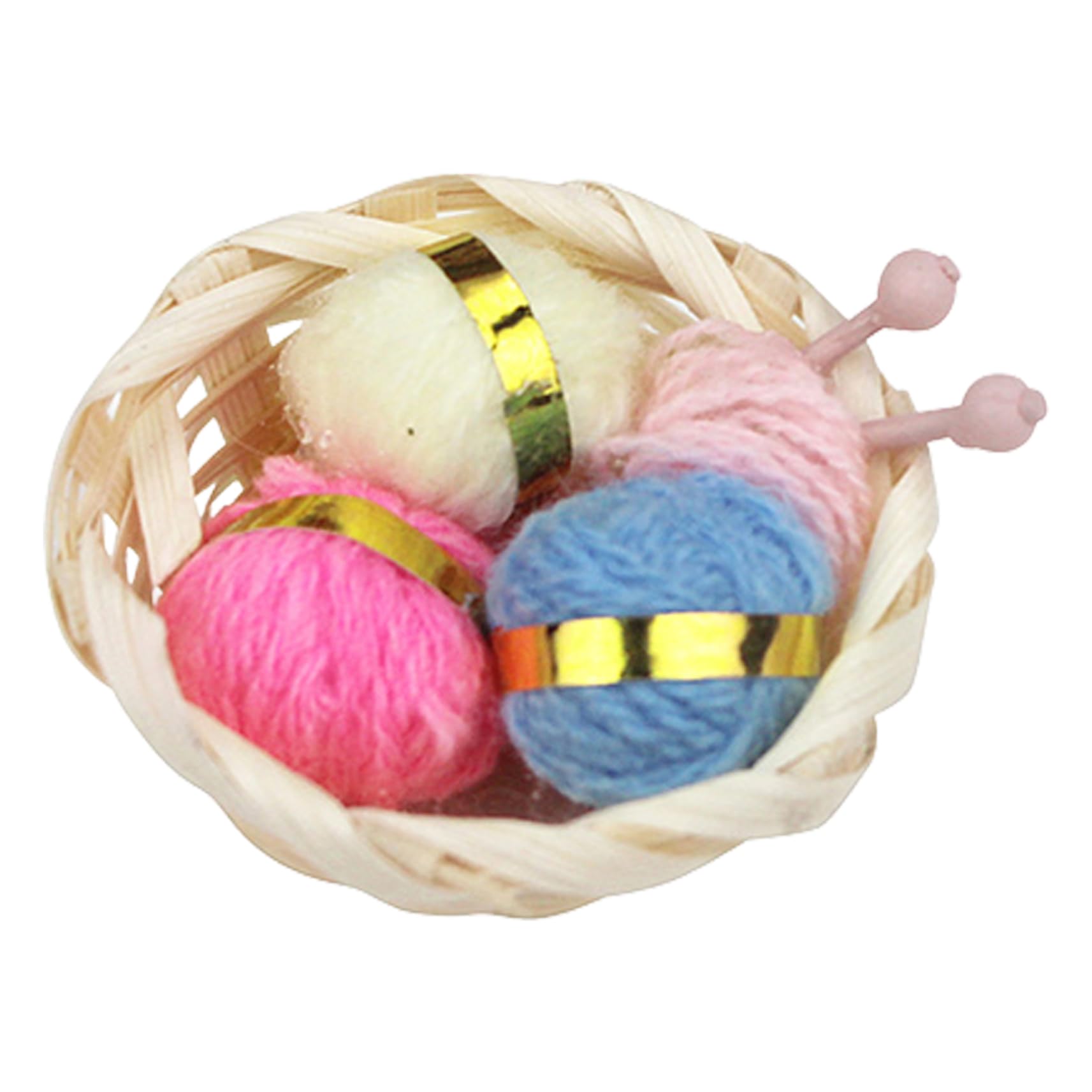 Dollhouse Needle Basket,Miniature Knitting Basket with Woolen Yarn Ball,Mini Knitting Yarn Needles,Dollhouse Accessories for Christmas Dollhouse Decor Miniature.