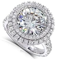 Kobelli Double Halo Round Moissanite and Diamond Engagement Ring 5 7/8 Carat (ctw) in 14k White Gold