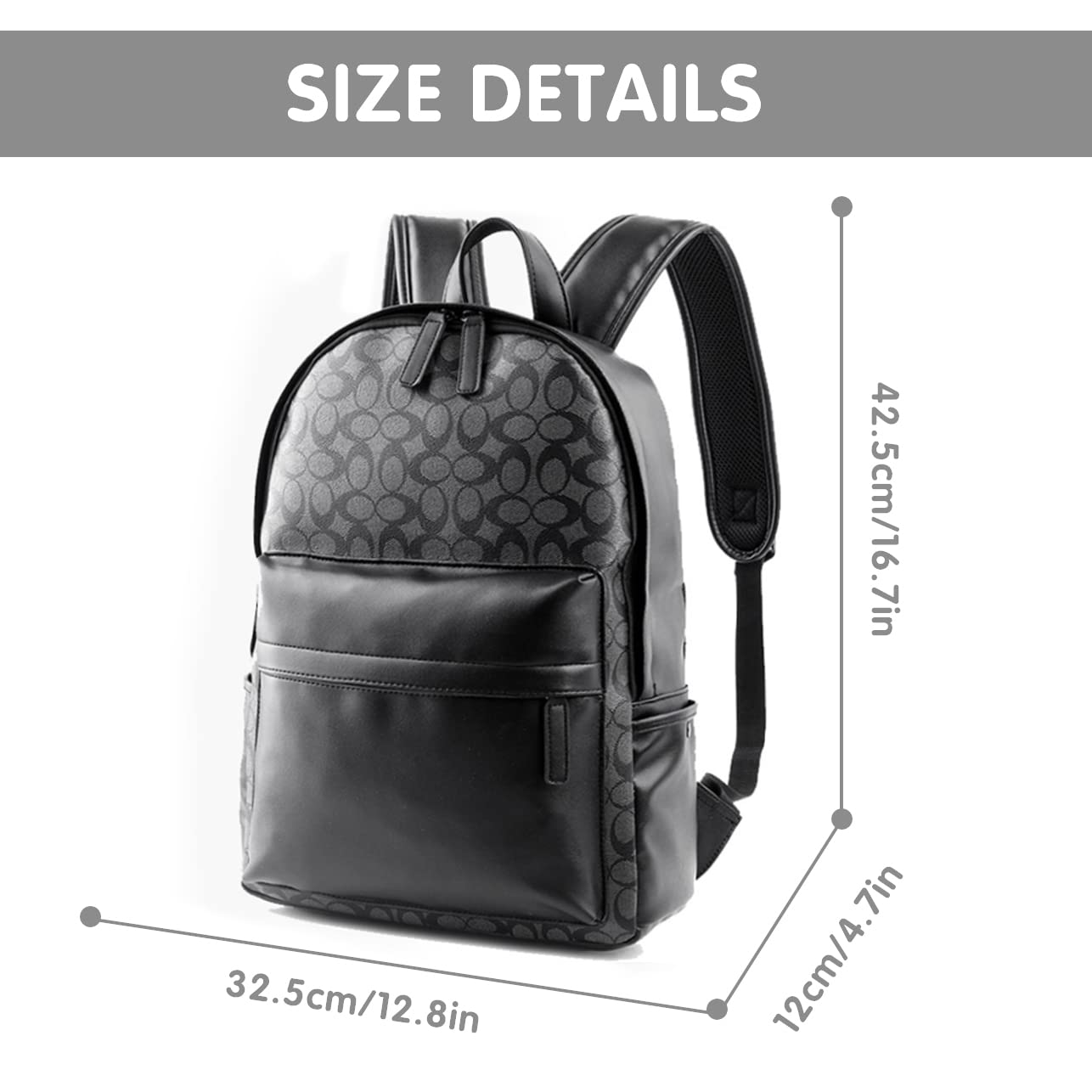 Leather Laptop Backpack for Men Wowen, School College Bookbag Casual Travel Daypack (Black)