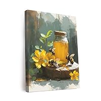 GiftedHandsCo Bees Honey Minimalist Boho Art Design 2 Canvas Wall Art Prints Pictures Gifts Artwork Framed For Kitchen Living Room Bathroom Wall Home Decor Ready to Hang