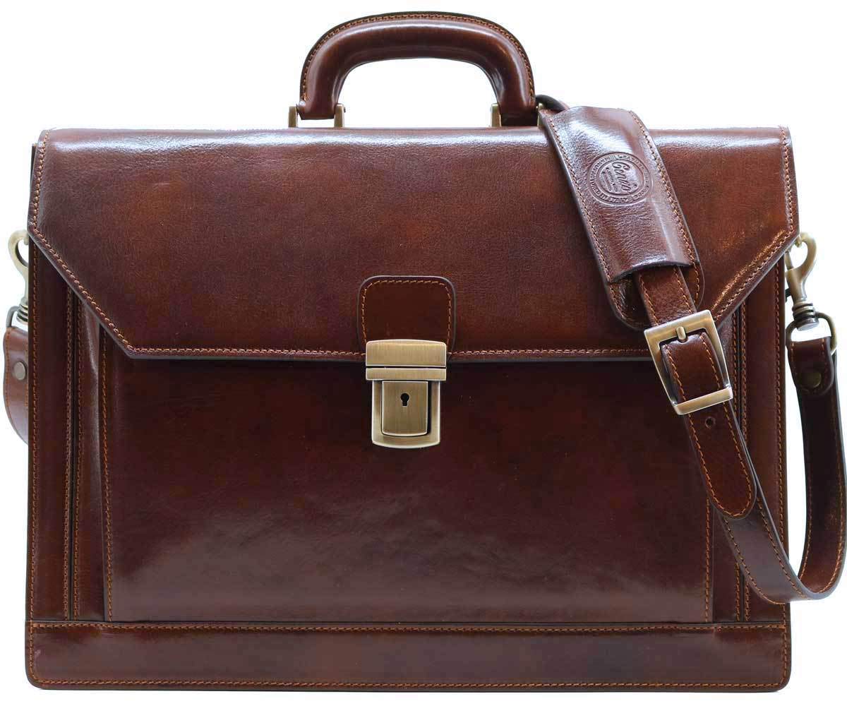 Cenzo Italian Leather Men's 3 Gusset Briefcase