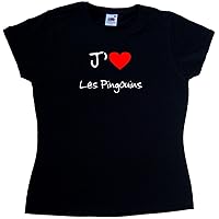 I Love Heart Penguins Black Ladies T-Shirt