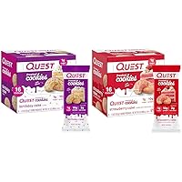 Quest Frosted Cookies Twin Pack with Birthday Cake 1g Sugar 10g Protein 2g Net Carbs Gluten Free 8 Count and Strawberry Cake 1g Sugar 10g Protein 2g Net Carbs Gluten Free 16 Cookies