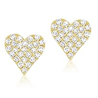 Diamond Pave Heart Stud Earrings For Her - 14K White Gold Stud Earrings
