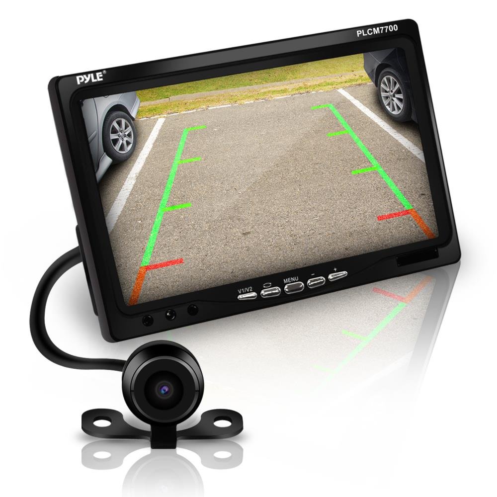 Pyle Backup Rear View Car Camera Screen Monitor System - Parking & Reverse Safety Distance Scale Lines, Waterproof, Night Vision, 170° View Angle, 7