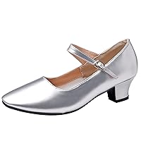 WUIWUIYU Womens Latin Ballroom Dance Shoes Pointed-Toe Ankle Strap Soft Sole Dancing Heels Mary Jane Shoe