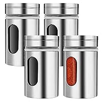 Salt and Pepper Shakers with Adjustable Pour Holes,Stainless Steel and Glass Set for Salt Powder Sugar Cinnamon Pepper (4 Pcs)