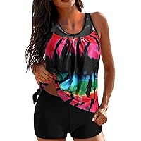 Women Tankini Swimsuit Two Piece Bathing Suits with Boyshort Loose Fit Retro Tummy Control Bathing Suits