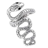 Snake Scales Long Simulated Black Onyx Serpent Ring Wave Sterling Silver Band Sizes 7-13