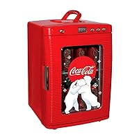 Coca-Cola Polar Bear 28 Can Cooler/Warmer w/ 12V DC and 110V AC Cords, 25L (28 qt) Portable Mini Fridge w/Display Window, Travel Refrigerator for Snacks Lunch Drinks, Desk Home Office Dorm, Red