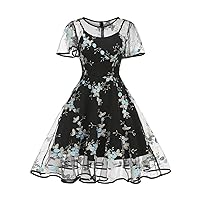 Floral Embroidery Mesh Birthday Dress Prom Party Women Spring Summer Evening Vintage Style Dresses