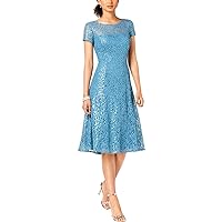 S.L. Fashions Womens Sequined Lace Midi Dress,Capri,2