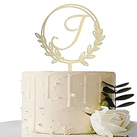 Personalized Initial Letter J Golden Cake Topper Wooden Cake Decoration Wreath Cake Topper Perfect for Birthday Rustic Wedding Anniversary Keepsake Party Decoration