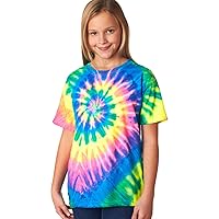 Gildan Tie-Dye Youth Neon Pigment-Dyed Spiral Rainbow T-Shirt, Neon Spiral, S