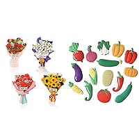 4PCS Flower Refrigerator Magnets and 15PCS Creative 3D Resin Vegetables Fridge Magnets,Storage Cabinet Whiteboard Home Office Decoration with Cute Magnets