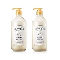 AEKYUNG Premium Goat Milk Body Wash Original For Smooth Sensitive Skin, Non-Irritation Mostiurizing PH Balancing Body Cleanser With Herb Pure Complex, 27 Fl Oz, Pack Of 2