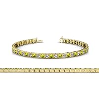 Peridot & Natural Diamond Milgrain Work Tennis Bracelet 1.76 ctw 14K Yellow Gold