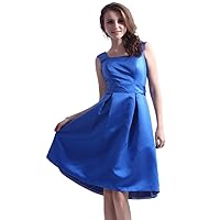 Blue Square Neck Knee Length Sleeveless Cocktail Party Dresses