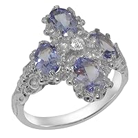 925 Sterling Silver Cubic Zirconia & Tanzanite Womens Cluster Ring - Sizes 4 to 12 Available