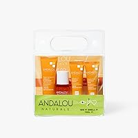 Andalou Naturals, On The Go Essentials - The BRIGHTENING Routine, Travel Friendly, TSA- Approved, Reusable Bag (4 Pcs)