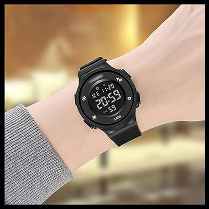 hanzeni Student Sports Watch, Round Dial Digital Display Easy-to-Read Electronic Watch, 50 Meters Swimming Sports Waterproof LED Luminous Simple Couple Watch