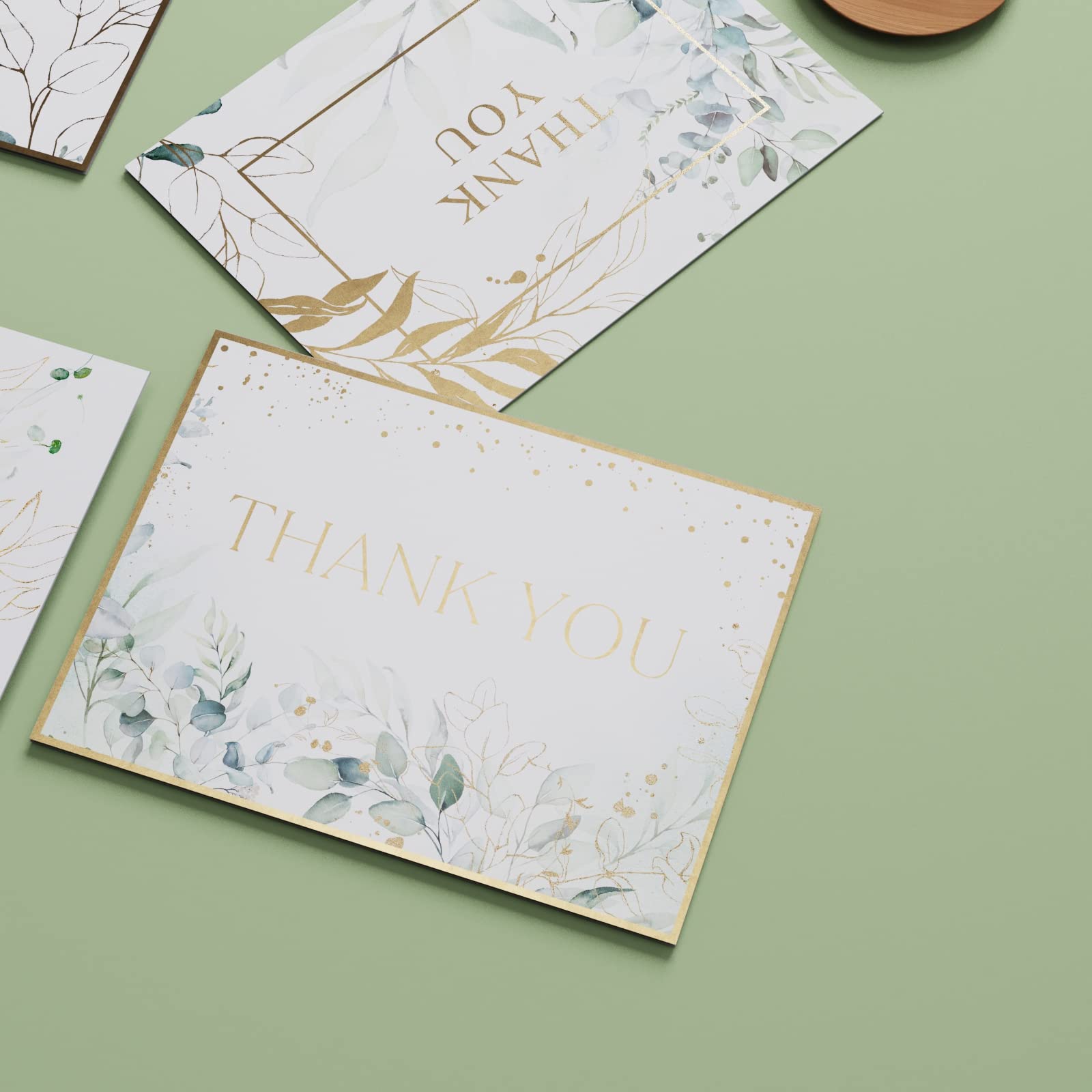 AMNADOF 100 Eucalyptus Gold Foil Thank You Cards with Greenery Envelopes - 5 Design Note Cards 3.75x 5 Inches – Include Stickers, Perfect for Wedding,Baby Shower, Bridal Shower