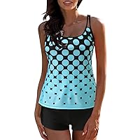 Swimsuit Women Bathing Suits Two Piece Modest Tankini Vintage Printed Tank Tops Athletic Swimwear with Shorts