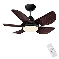 CJOY 30 Inch Ceiling Fan with Lights, Small Ceiling Fan Light, Dimmable & Memory LED Light, 5 Reversible Blades Ceiling Fan Light for Bedroom/Kitchen/Small Space, Black Wood Grain
