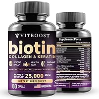 Biotin with Hyaluronic Acid, Collagen and Keratin – 25000 mcg Hair Growth Vitamins for Men and Women – Nails and Skin, USA Made, B1, B2, B3, B6, B7 Complex - 60 Capsules