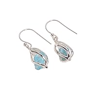 Raw Gemstone Silver Cage Earrings For Women Jewelry 925 Sterling Silver Cage Earrings Girls Valentine's day Gift