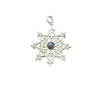 Guntaas Gems Floral Filigree Pendant Necklace With 6mm Round Labradorite Brass Silver Plated Designer Jewelry Gift
