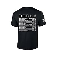 Mens Christian Bible Emergency Numbers Scripture Short Sleeve T-Shirt Graphic Tee