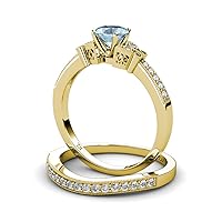 Aquamarine & Diamond Butterfly Engagement Ring & Wedding Band Set 1.30 ctw 14K Yellow Gold