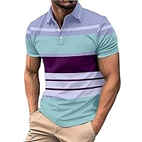 Mens Polo Shirts Short Sleeve Summer Casual Golf Shirt Button Slim Fit Lightweight Color Block Athletic Tennis Business Tops
