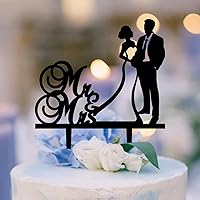 African American Couple Silhouette Cake Toppers Bride and Groom Cake Topper Mr & Mrs Couple Married Cake Toppers for Wedding Engagement Gift Rustic Cake Topper Black Acrylic Cake Topper