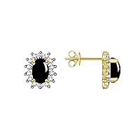 14K Yellow Gold Halo Stud Earrings for Women & Girls - 6X4MM Oval Cabochon Onyx & Sparkling Diamonds - Exquisite October Birthstone Jewelry by RYLOS