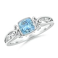 Aquamarine Cushion 5.00mm Vintage Inspired Ring | Sterling Silver 925 With Rhodium Plated | Ring For Women & Girls | Beautiful Design Ring For Gift For Her, Birthday And Anniversary Collection.