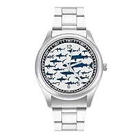 Shark Sea Fish Fashion Wrist Watch Arabic Numerals Stainless Steel Quartz Watch Easy to Read