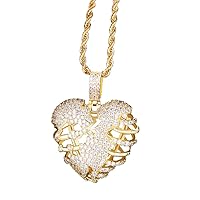 Moca Jewelry Iced Out Clavicle Heart Pendant Necklace 18K Gold Plated Bling CZ Simulated Diamond Hip Hop Rapper Chain Necklace for Men Women