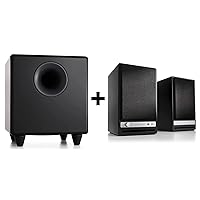 Audioengine HD6 Black Powered Bookshelf Stereo Speakers and S8 Black Subwoofer Bundle