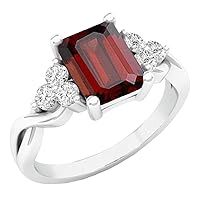 Dazzlingrock Collection 8X6 MM Emerald Cut Gemstone & Round White Sapphire Ladies Halo Engagement Ring, Sterling Silver