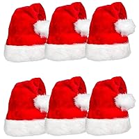 6 Pack Plush Santa Hat Confortable Velvet Red Christmas Hat for Christmas Party Favors Fit for Adults and Kids