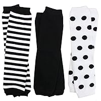 juDanzy 3 Pair Baby Boy and Girl Leg Warmers Black, White Neutral Colors