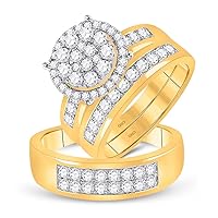 The Diamond Deal 14kt Yellow Gold His Hers Round Diamond Cluster Matching Wedding Set 1-7/8 Cttw