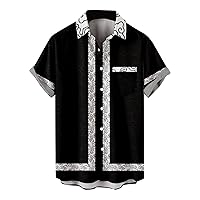 Men's Short Sleeve Button Up Lapel Beach Holiday Wear Fashion Shirt Hawaiian Short-Sleeved Dress Shirts Long, M-4XL