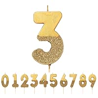 Glitter Number Candle-Premium Quality Cake Topper Decoration Pretty, Sparkly for Kids, Adults, 30th Birthday Party, Anniversary, Milestone, Height 8cm, 3