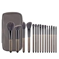 GMOIUJ 15Pcs Make Up Brushes Set With Bag Foundation Eyeshadow Blending Eyebrow Makeup Brush PU Leather