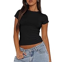 Women's Casual Basic Short Sleeve Slim Fit Crop Tops Going Out Tight T Shirts Crew Neck Summer Tees